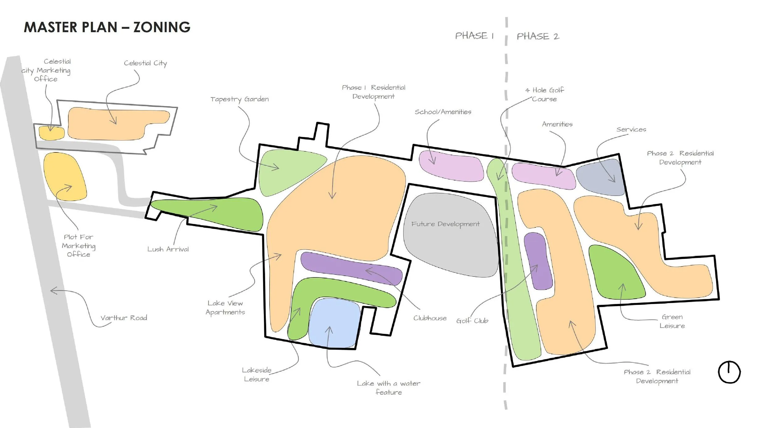 Master plan layout of Abhee Aaria Phase 2 showing zoning, residential towers, amenities, and open spaces in Varthur Sarjapur Road Bangalore