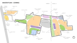 Master plan layout of Abhee Hoskote plotted development showing zoning, roads, and plot distribution in Bangalore
